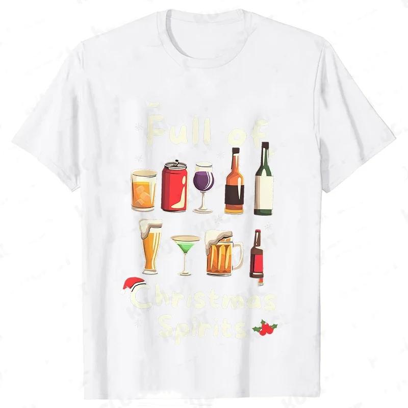 

Funny Christmas Party Womens T-Shirt Full of Christmas Spirits Tees Xmas Drinking Gift for Clothing Casual Short Sleeve Tops 4XL