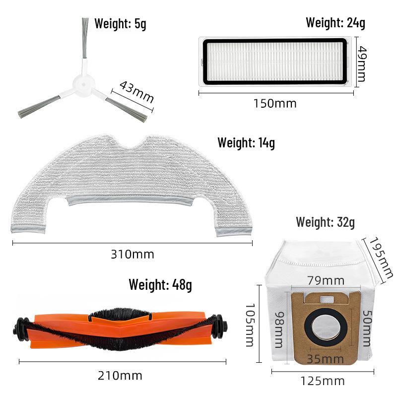 Dreame D10 PLUS Vacuum Accessories: Roller Brush, Side Brush, HEPA Filter, Mop, Dust Bag