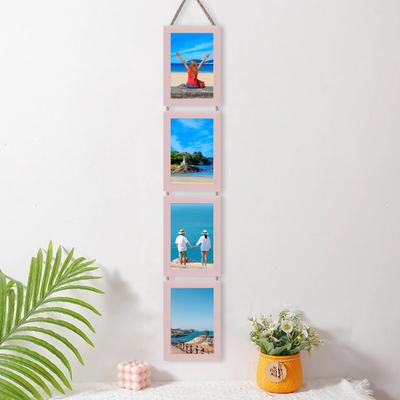 6/7-tums vägghängande fotoram Rustik massivt trä vertikal collage display ram med klart glas DIY 4 öppning tavelram Väggkonstdekoration