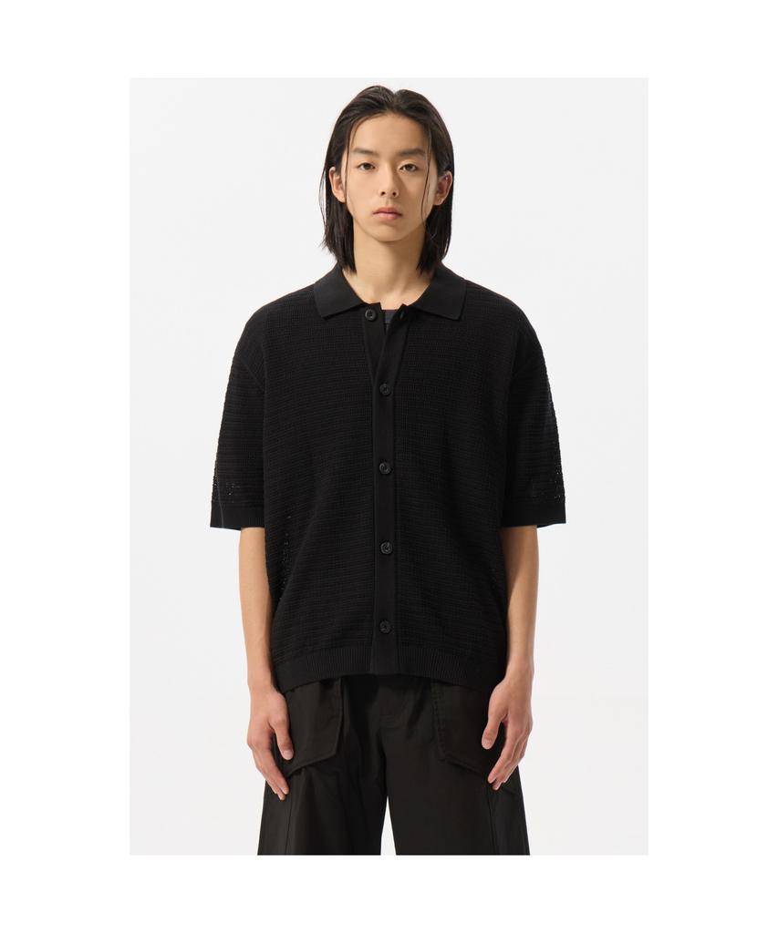 Customellow Black Mesh Half Sleeve Cardigan_Cwwam25312Bkx