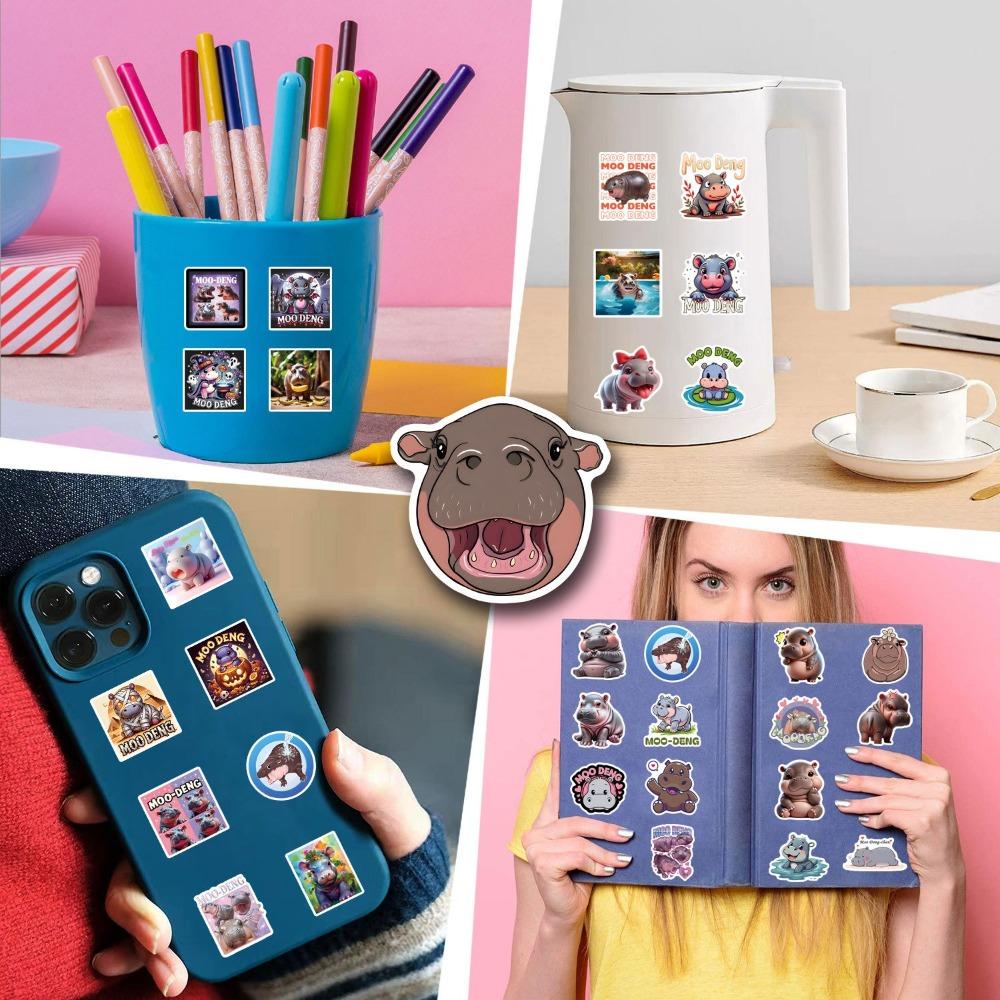 50PCS Kawaii Animal Sticker Moo Deng Hippopotamus Stickers New Stickers  for Kids Children
