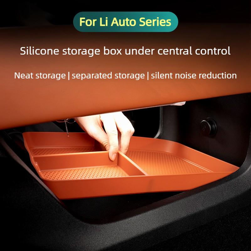 For Li Auto L6 L7 L8 L9 2022-2025 Car Storage Box Under Central Control Silicone Anti Slip Storage Tray Interior Car Accessories