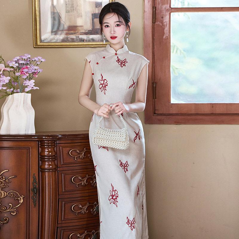 National style new Chinese daily Suzhou sleeveless long cheongsam improved young 1011 new women's high sense summer