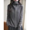 Double zipper lapel knitted cardigan women's spring and autumn new loose versatile thin sweater jacket casual outside
