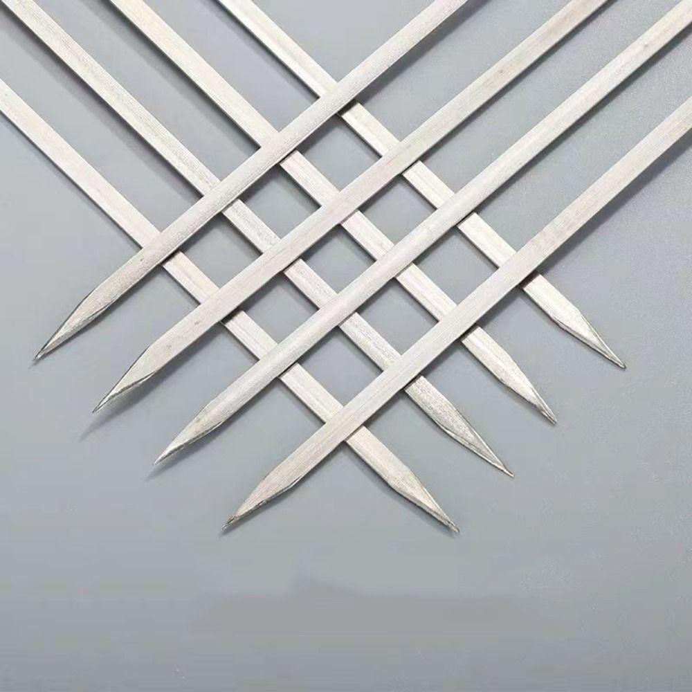 10pcs/set Anti-scald Flat Barbecue Skewers Wooden Handle Flat Barbecue Needle  Kitchen Dining Bar