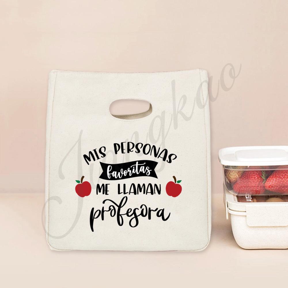 

The Best Teacher Print Lunch Bag Insulated Cooler Bento Tote Bag Canvas Thermal Food Bags Teacher s Day Thanks Gift for Teachers
