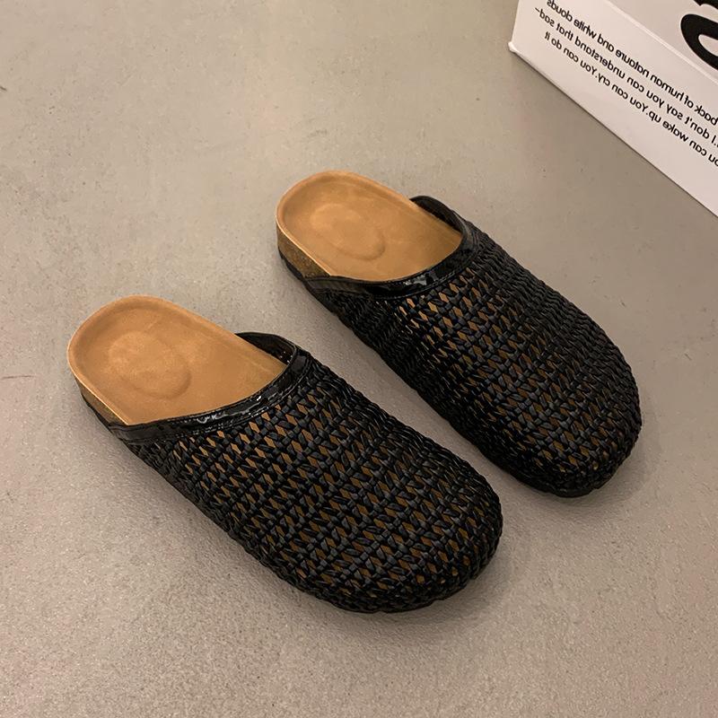 

Retro woven bag head half slippers women s 2025 new comfortable and breathable hollow one-pedal Roman cool slippers 38 чёрный