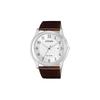 Série Eco-Drive Simples e Casual Quartzo Solar Pulseira de Couro Genuíno Relógio Masculino Mostrador Branco AW1211-12A