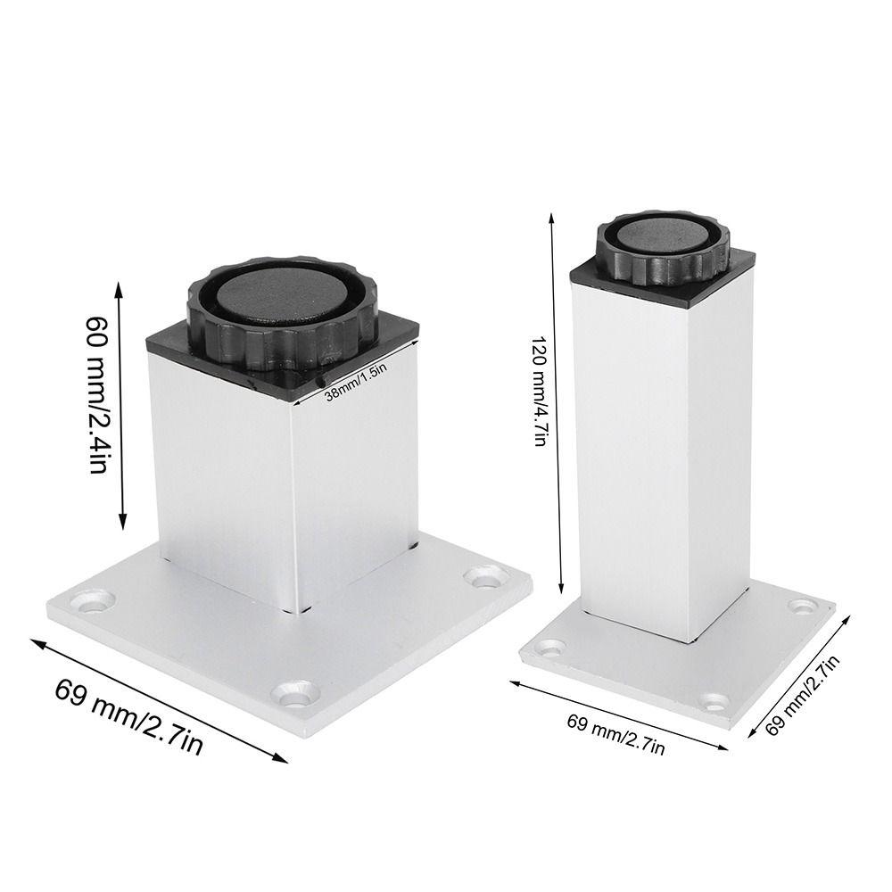 4pcs Wearresistant Aluminium Alloy Furniture Leg Adjustable Square Sofa Leg Silver Cabinet Foot Tables