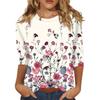 2026 Spring/Summer New Women's Fashion Printed Three-Quarter Sleeve Loose Round Neck Casual T-Shirt Top