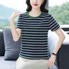 Striped Short-sleeved T-shirt Women's Round Neck Half-sleeved Shirt Summer Plus Size Loose Top