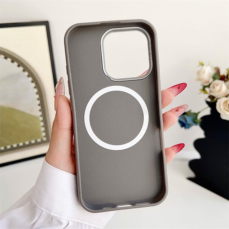 

Роскошный кожаный текстурный мягкий силиконовый чехол для iPhone 16 15 14 Plus 13 12 11 Pro Max магнитный чехол для беспроводной зарядки Magsafe For iPhone 13 серый