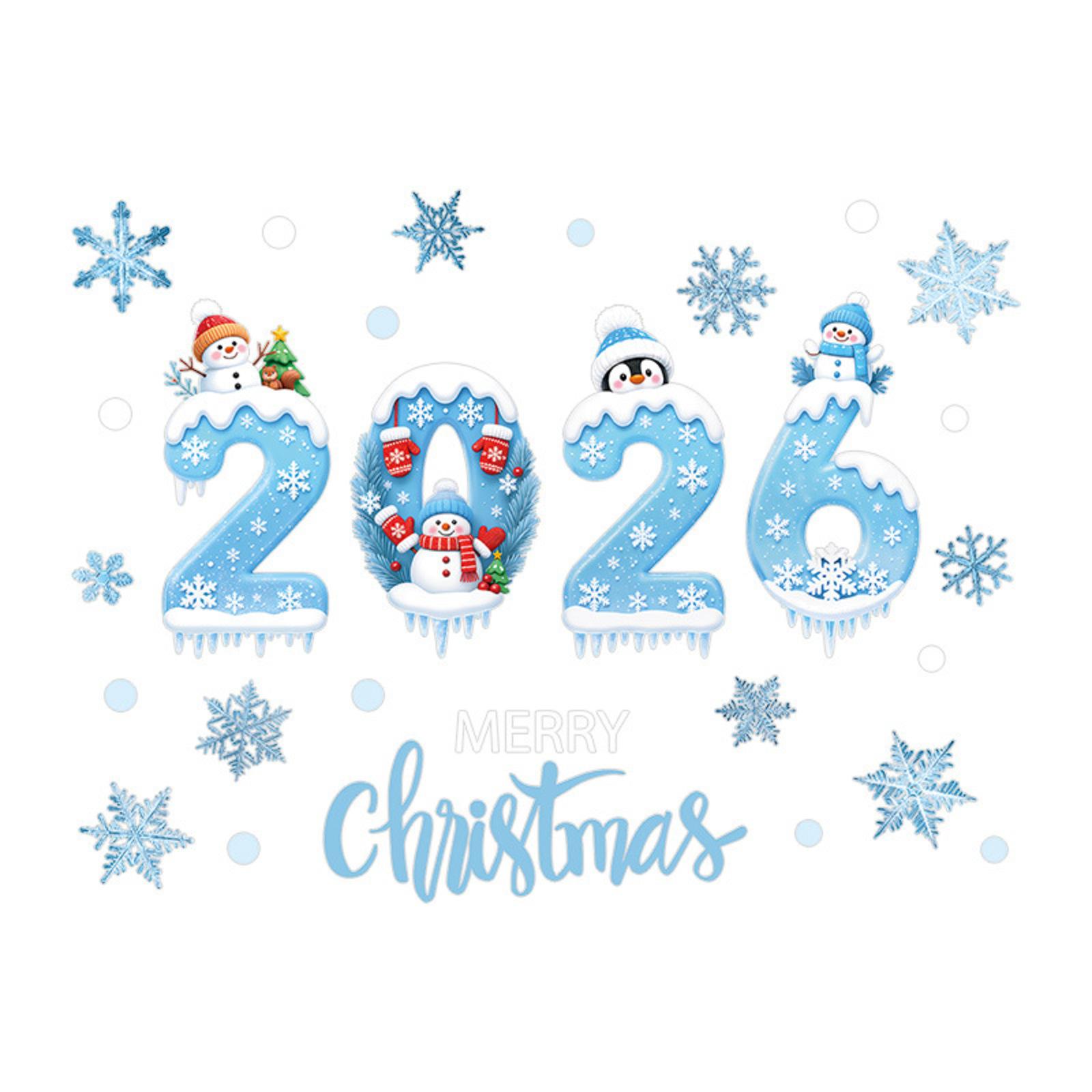 

2026 Рождественские наклейки на окна Синие Рождественские Снеговик Снежинки Зимние Наклейки для украшения дома и вечеринки One Size