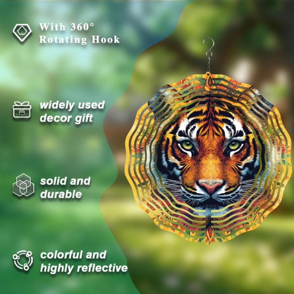 25.4cm Tiger Wind Chime with 360 Degree Hook Vibrant Metal Garden Decor for Outdoor Hanging Ornament Spring Summer Gift for Friends