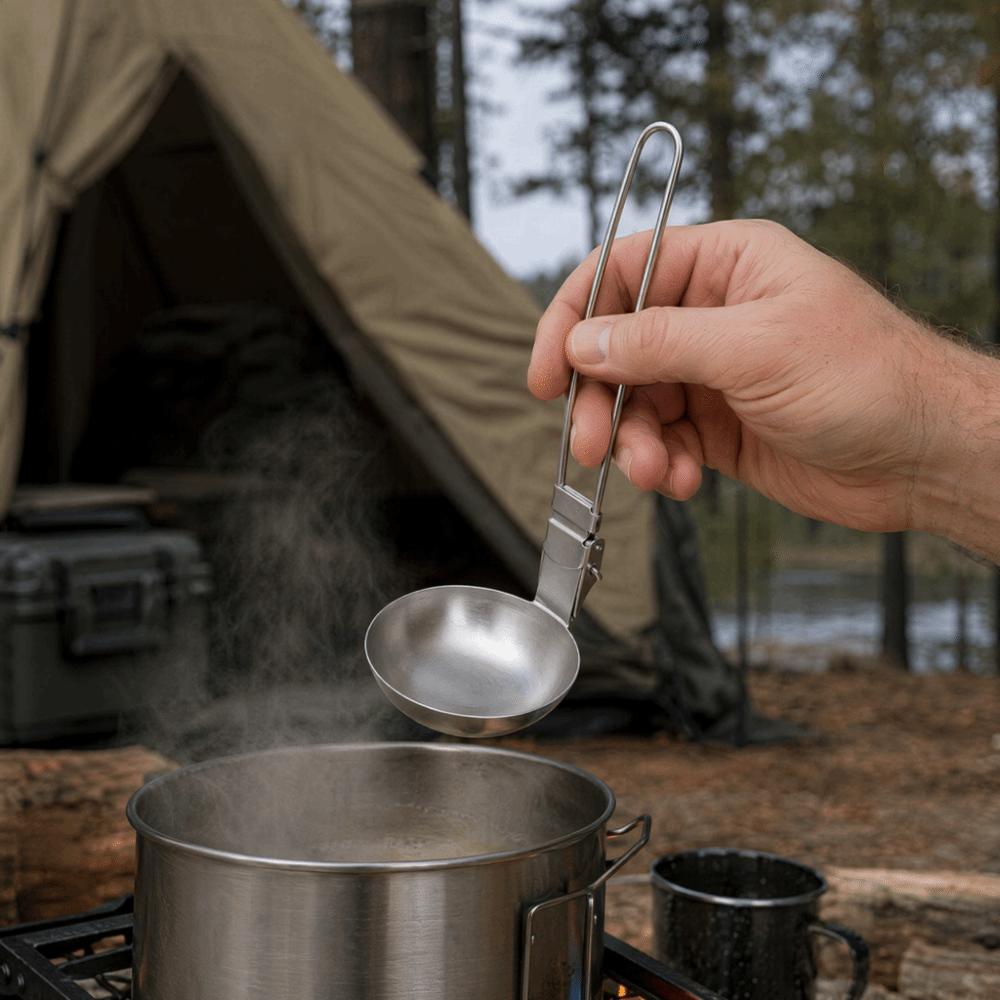 Stainless Steel Slotted Spoon Long Handle Camping Cutlery Portable Soup Ladle  Outdoor Camping Spoon