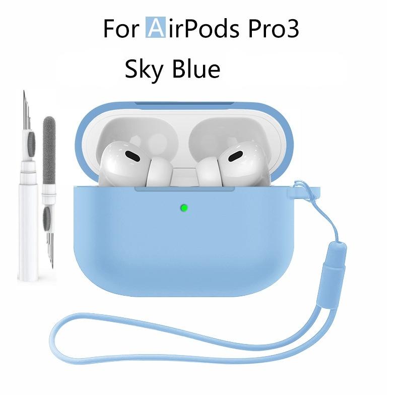 New 2025 For Apple Airpods Pro 3 Case Soft Silicone Full Protective Cover with Cleaning Kit and Keychain for Airpods Pro 3 Case