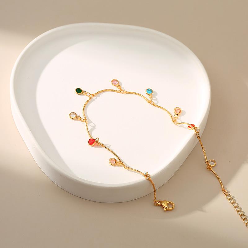 Gold Plated Multi-Color CZ Charm Anklet With Extension Chain