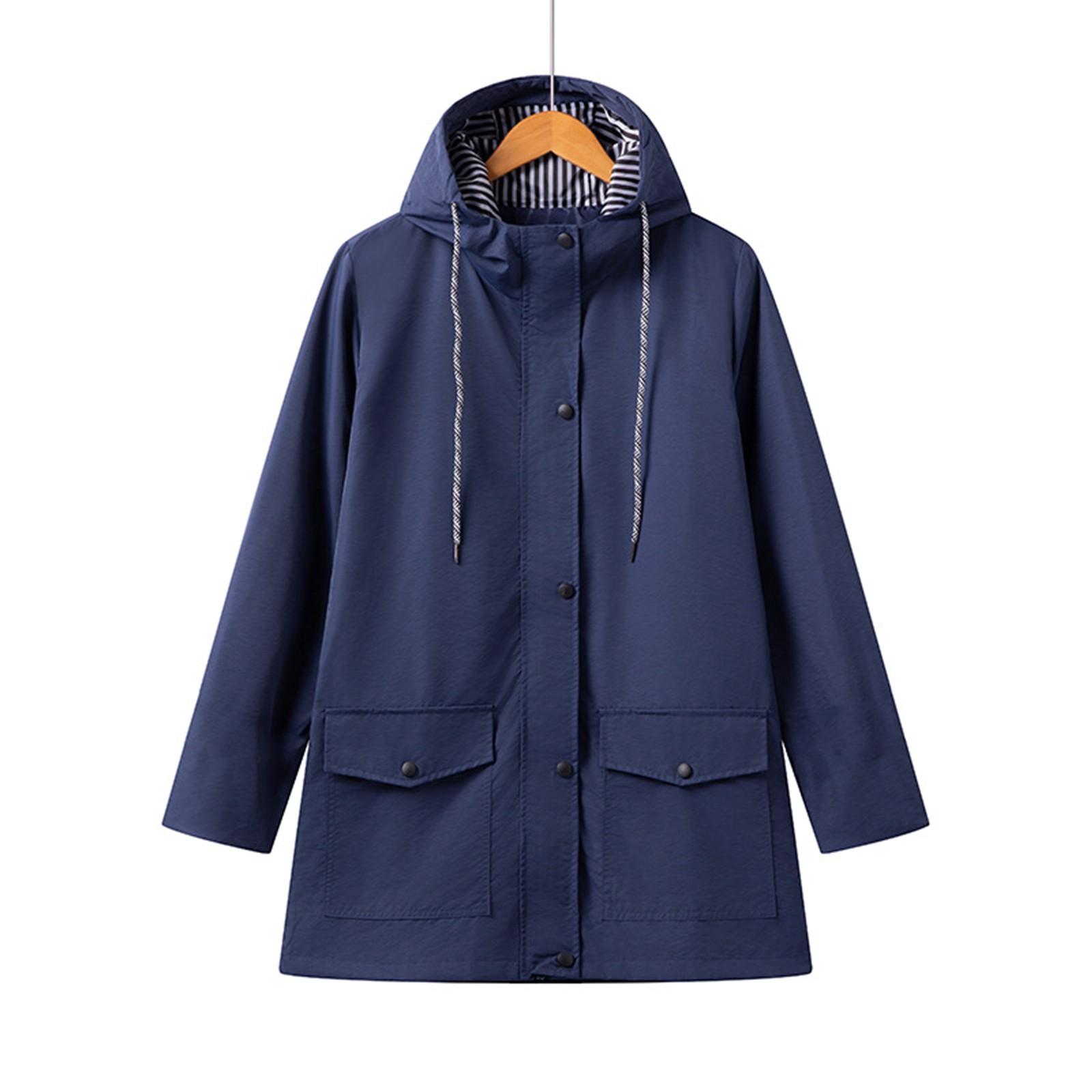 

Женская модная водонепроницаемая ветровка средней длины с капюшоном, куртка большого размера XXXL темно-синий