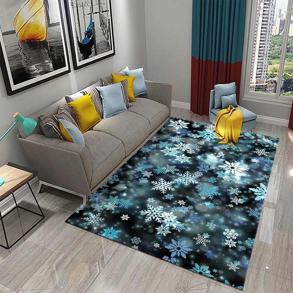 Lovely Cartoon Snowman Carpet Snowflake Rug Winter Snow Print Area Rugs Door Mat Yoga Mats Kids Bedroom Living Room Flat Mat