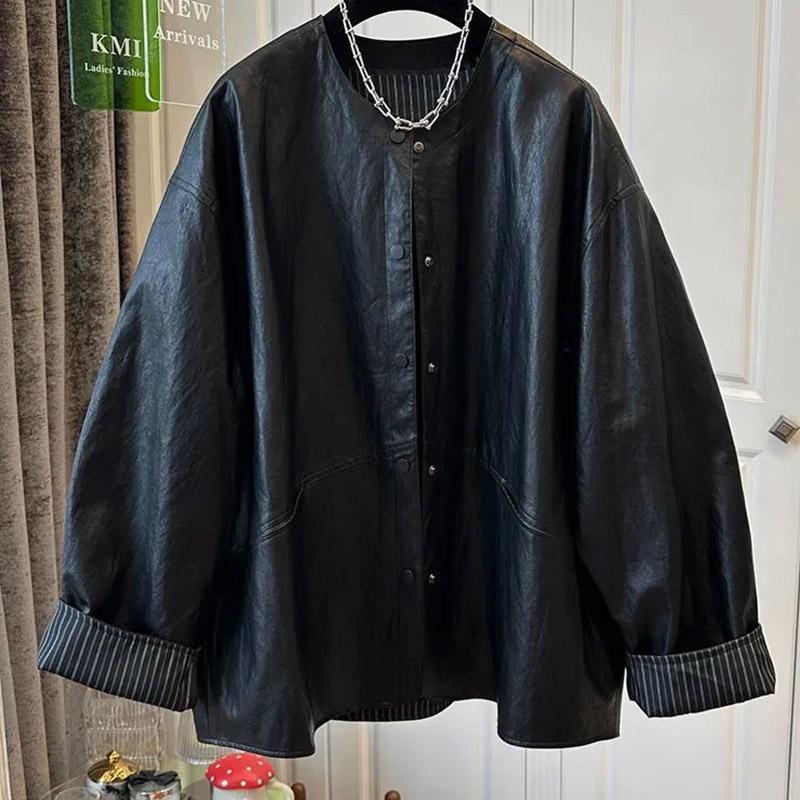 Coat for Women Thickened Plush Autumn Winter Oversize Loose Casual Cotton Leather Jacket