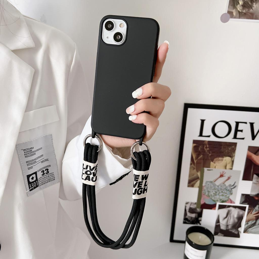 Imitation Liquid Three-strand Lanyard Mobile Phone Case for Iphone15 Crossbody Case Apple 13 Portable Rope Silicone Protective Case