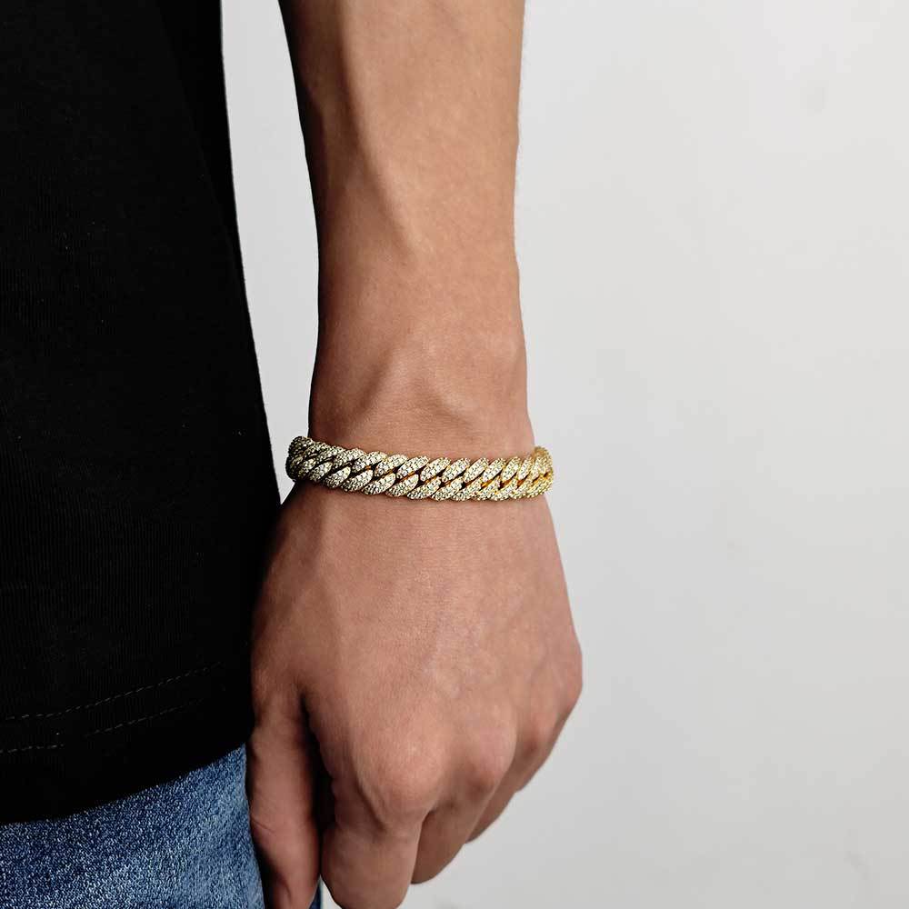 Rapper Jewelry Cuban Chain Brass Bracelet 18k Gold Plated Copper White Zircon Bracelets for Man or Women