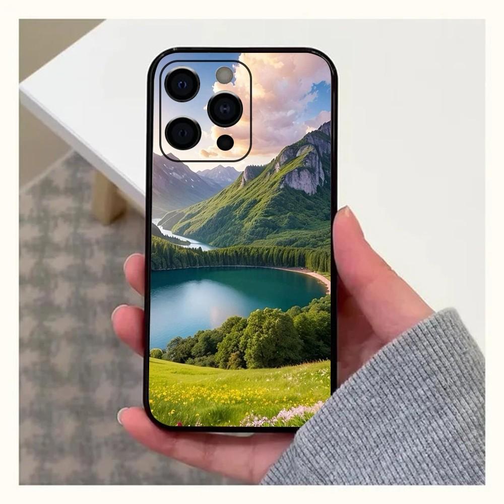 Waterfall nature Trees ship Phone Case For Apple iPhone 15,14,13,12,11,Pro,X,XS,Max,XR,Plus,Mini Soft Black Cover