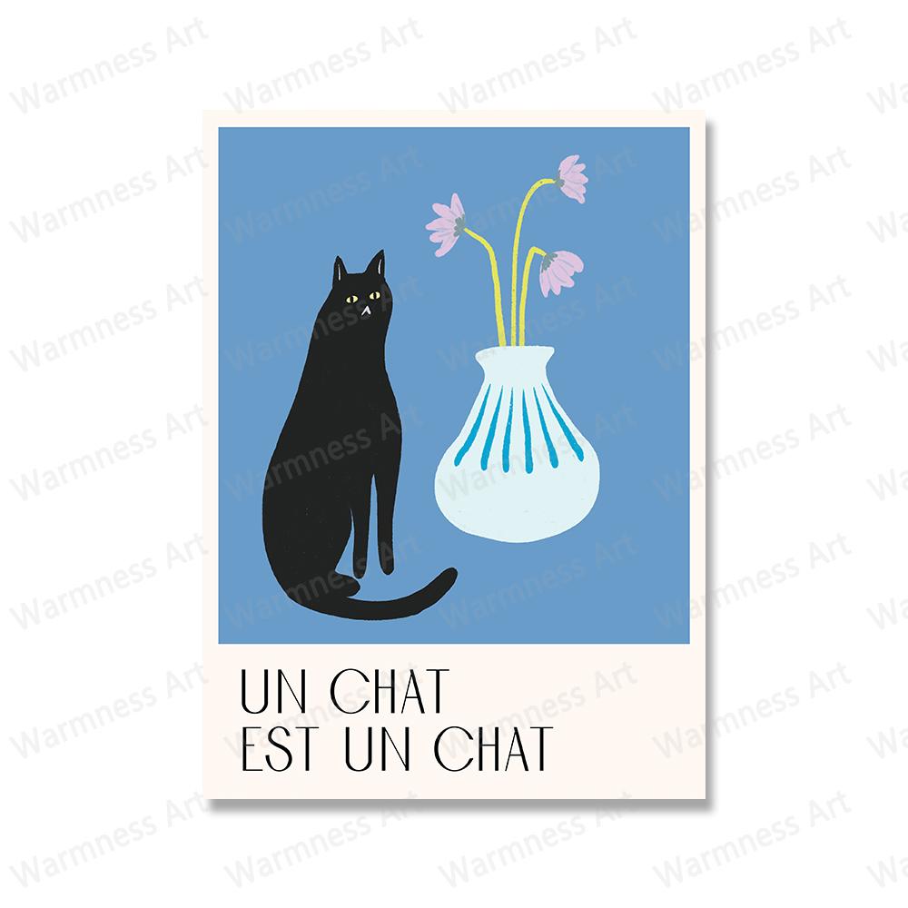 

Французский черный кот и растения цветы постер скандинавское настенное искусство холст картины принты забавные картинки для гостиной украшение дома 21x30cm No Framed красный