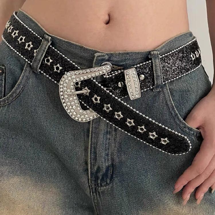 Cool Gothic Waist Chain Casual Belt Studded Waist Ceinture Lady Glittered Belt
