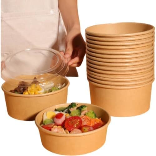 Kxptso Disposable Kraft Paper Bowls, 100 Pieces, Disposable Lunch Boxes, Kraft Paper Bowls, Microwave Safe, BBQ Food Containers, Takeout Salad Boxes,