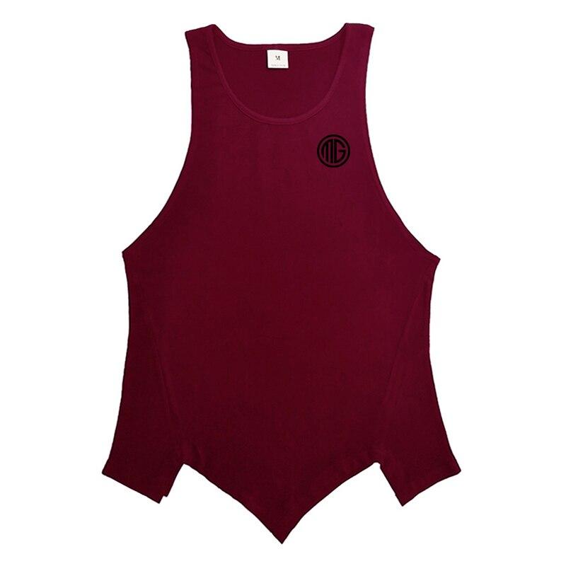 

Мужская спортивная одежда Muscleguys, летние топы для тренировок на открытом воздухе, спортивная дышащая футболка без рукавов для бодибилдинга, индивидуальный неровный подол XXL бордовый