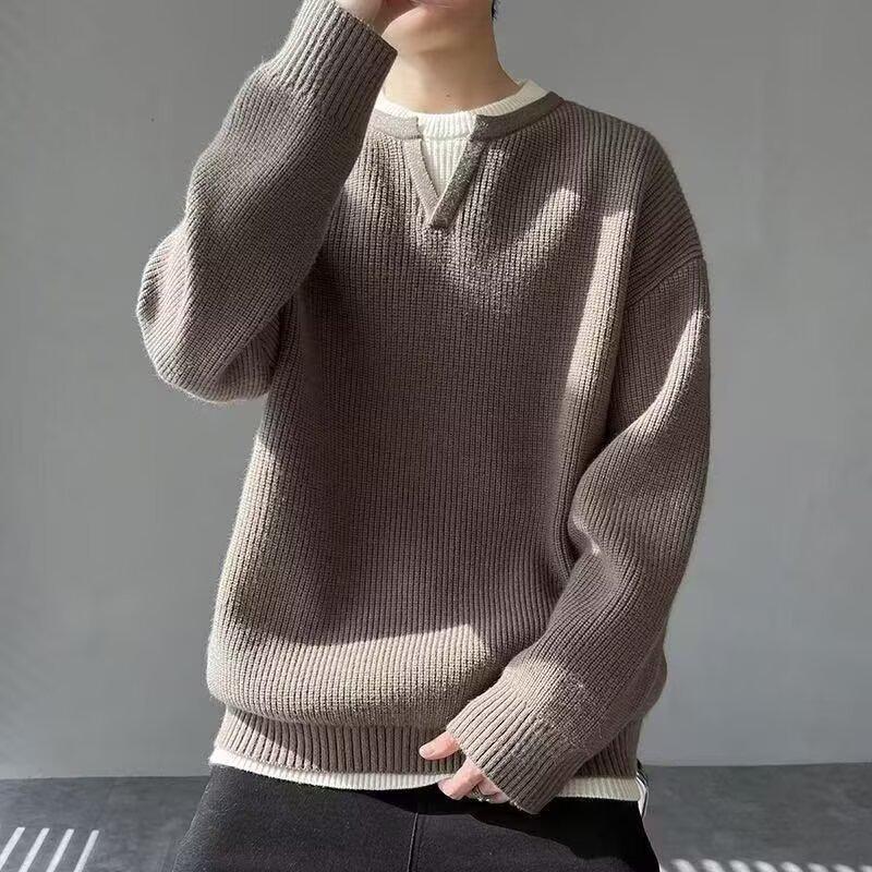 Trendy Men s Arctic Fleece Patchwork Sweater - Winter Casual Two-Piece Design XXXL