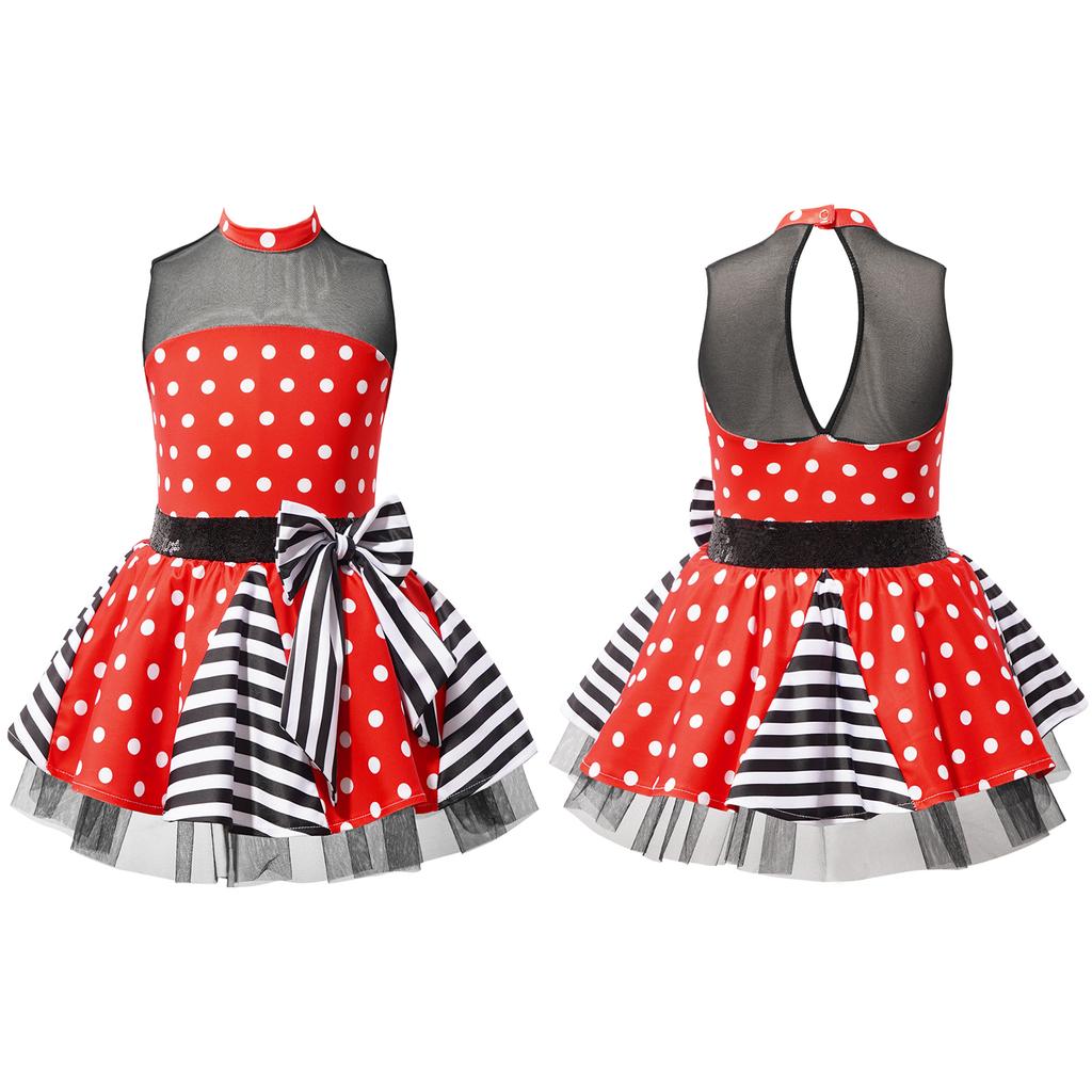Taneční šaty pro děti dívky puntíkovaný potisk patchworkový styl tutu síťované párty šaty