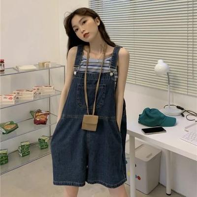 Women's Stylish High-Waisted Slimming Denim Overalls: Youthful, Loose-Fitting Jumpsuit