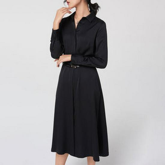 2025 Summer Women's Mulberry Silk Satin Dress: Loose-Fit Raglan Sleeve Midi