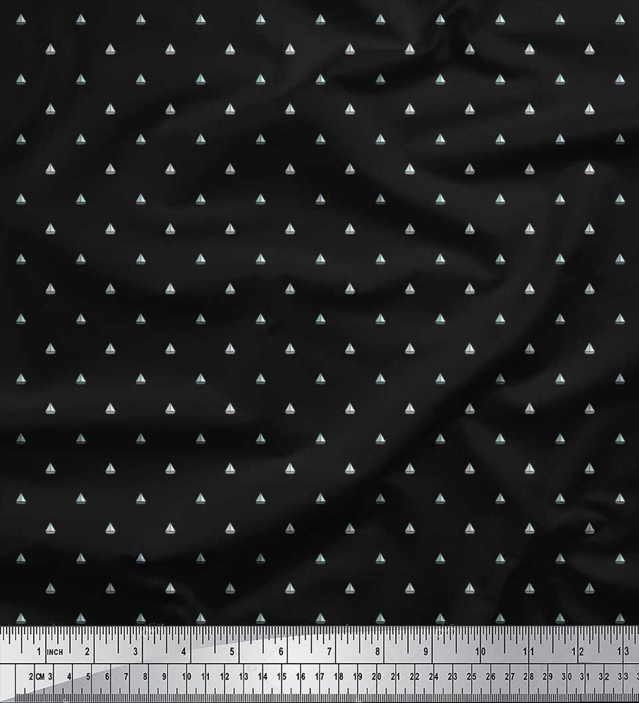 Soimoi Japan Crepe Satin Fabric Sailboat Shirting Fabric Prints By metre 42 Inch