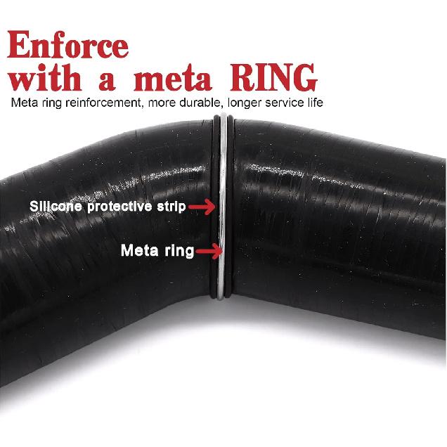 45-Grad-Bogenstück Silikonschlauch 4-lagig 2 1/2 Zoll(63mm) für Turbo-/Ladeluftkühler-/Ansaugrohre, Länge 102 mm, Dicke 5 mm, mit T-Bolzenklemme