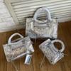 Womens Genuine Leather Crossbody Bag - Oil Wax Cowhide Rivet Detail Cracked Texture Medium Size Street Style
