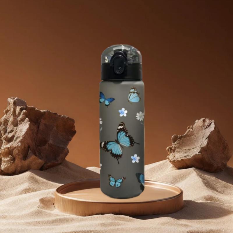 780ML 3D Printed Water Bottle with Butterfly Print Sports Water Bottle | Leak-Proof Flip Lid All-Over Design Gym Cup,PVC-Free