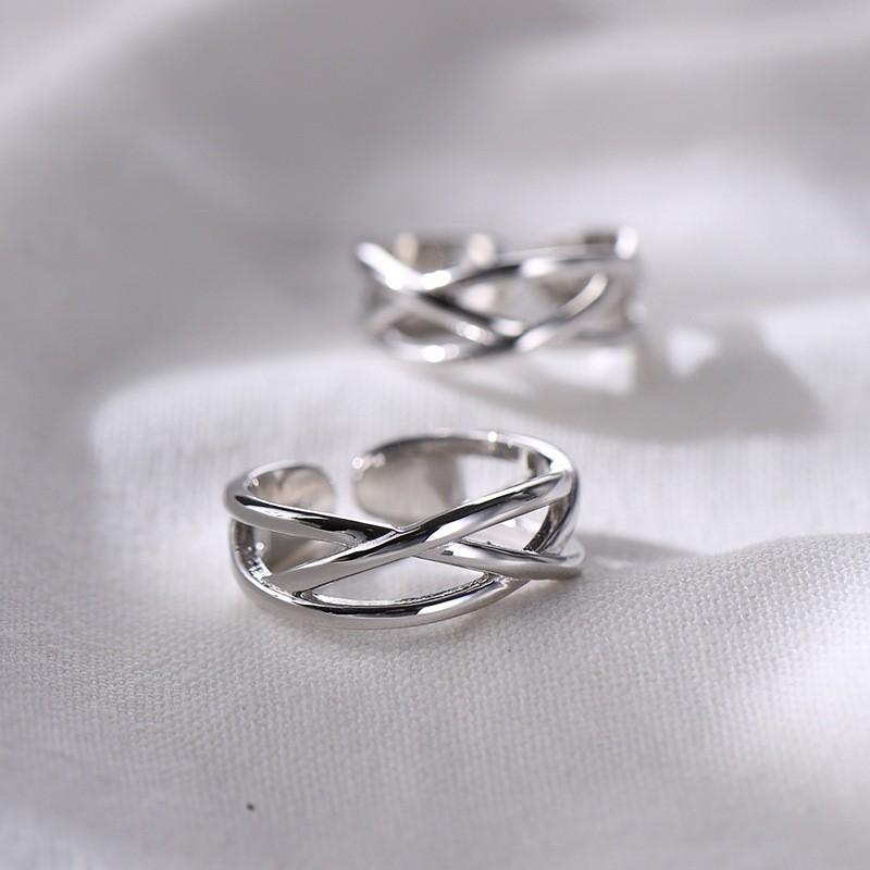 Adjustable Open Ring Set Couples Geometric Asymmetrical Design Plated Vintage Style Romantic Gift Him Her