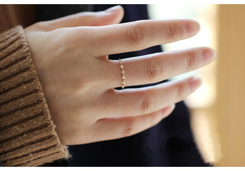 Japanese Style S925 Sterling Silver 14K Gold Plated Cubic Zirconia Ring - Elegant, Versatile, and Slim Design