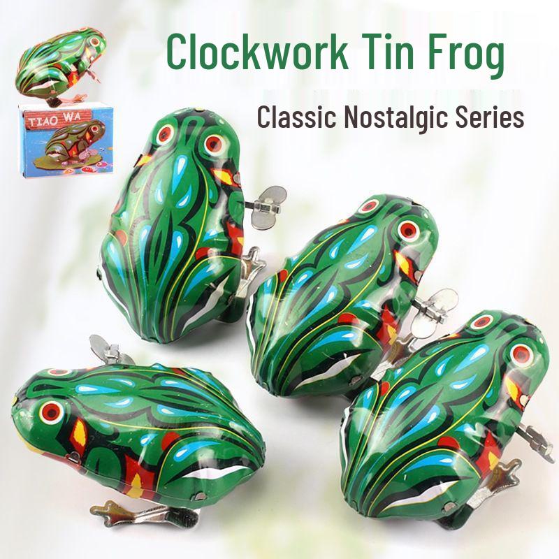 Childhood Nostalgia: Wind-up Tinplate Frog Toy for Children
