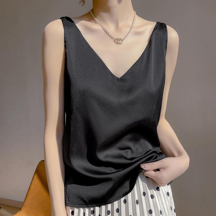 Acetic Acid Satin V Neck Suspender Vest Women Summer Fashionable Versatile Imitation Silk Sleeveless Inner Top New