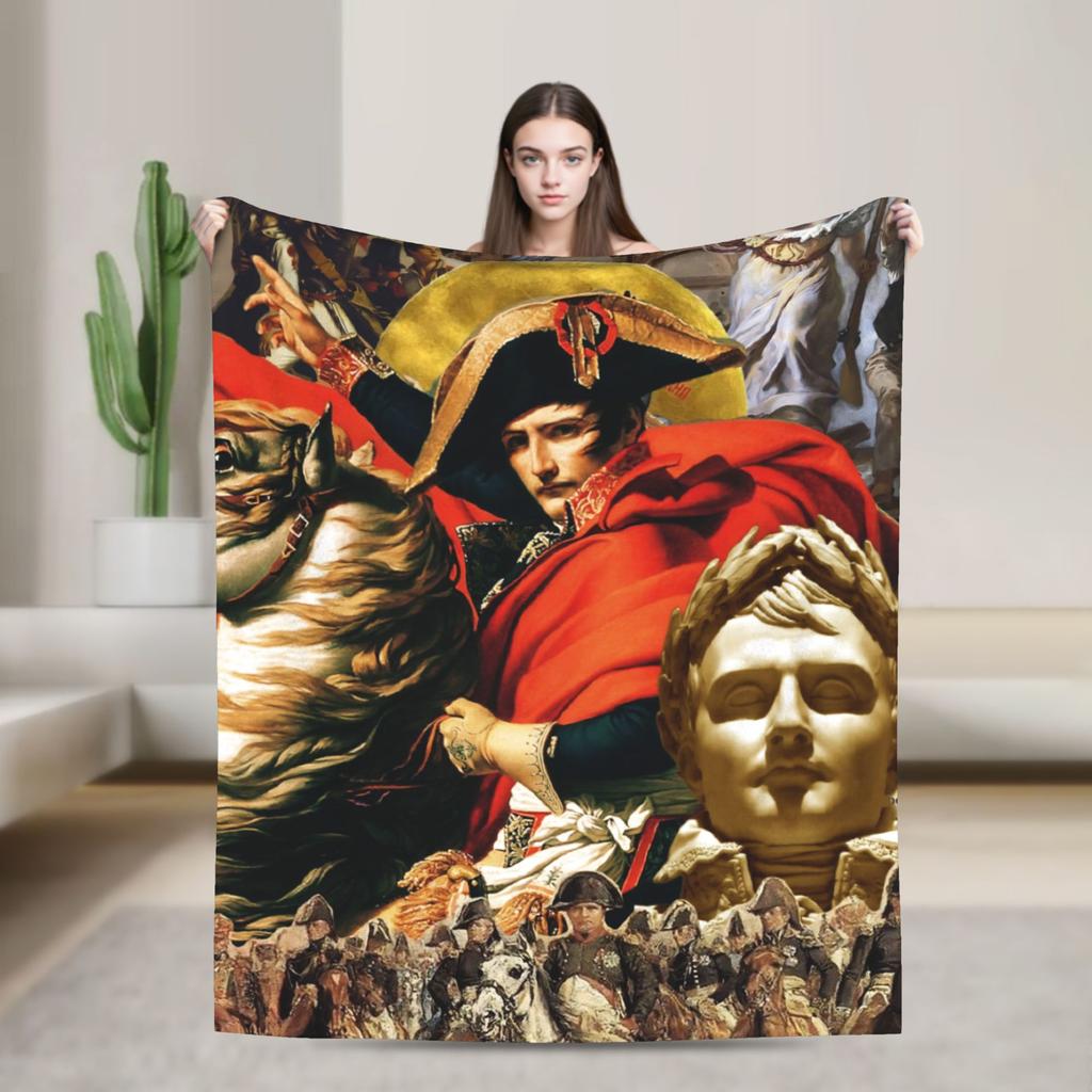Napoleon Bonaparte Crossing the Alps Fleece Throw Fashion Blanket Art for Home Knitted Fashion Blanket Car Lightweight Multifunction