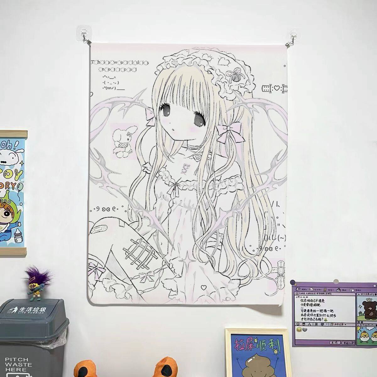 

New Alternative Anime Girl Tapestry Edgy Aesthetic Wall Hanging for Bedroom Decor Background Cloth 74x94cm(29x37in)