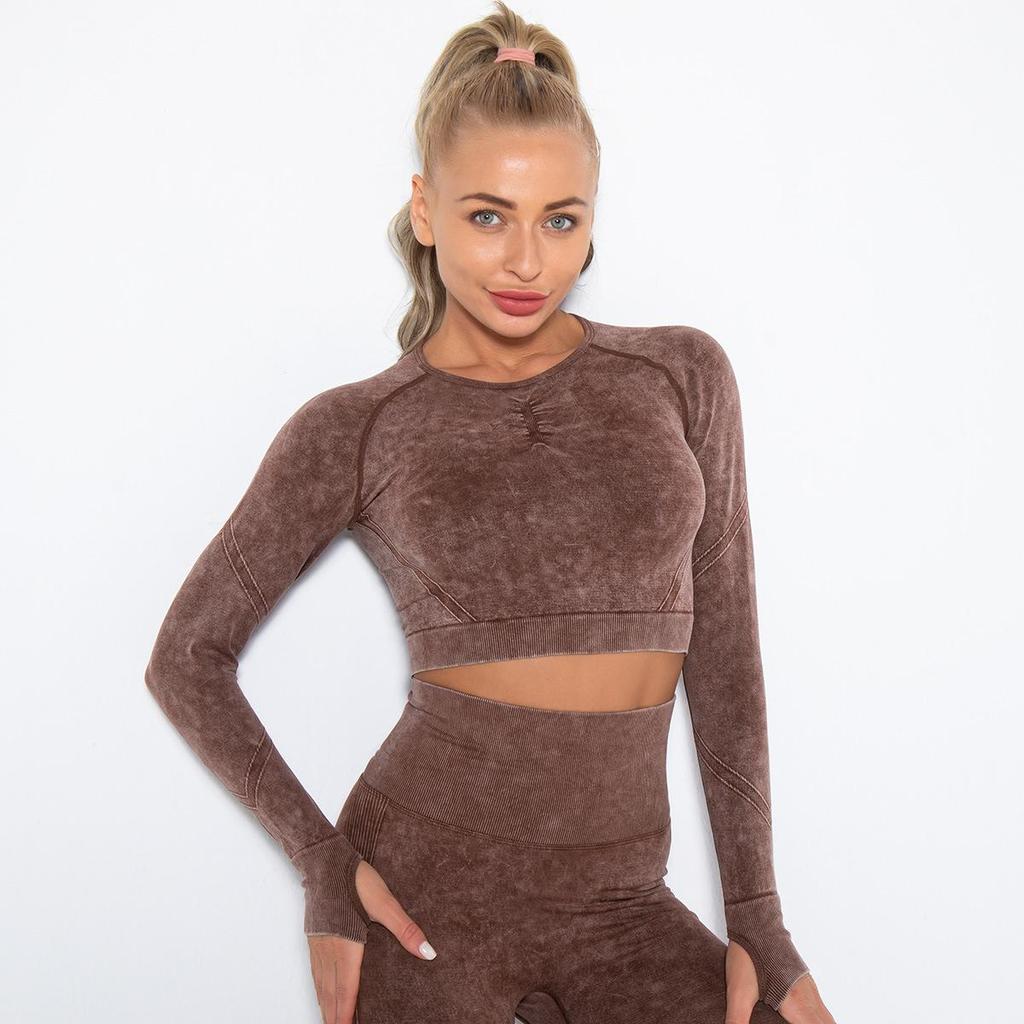 Seamless Frosted Yoga Set: Long Sleeve & High Waist Pants for Women
