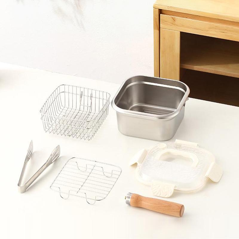 Deep Fryer Pot Stainless Steel Frying Pan Oil Saving Square Deep Frying Pan With Basket And Handle Versatile Deep Fryer With Lid