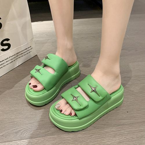 

Модные женские шикарные тапочки 6,5 см, новинка 2024 года, женские сандалии на высоком каблуке, женские пляжные шлепанцы на платформе, массивные шлепанцы для женщин 39 зелёный