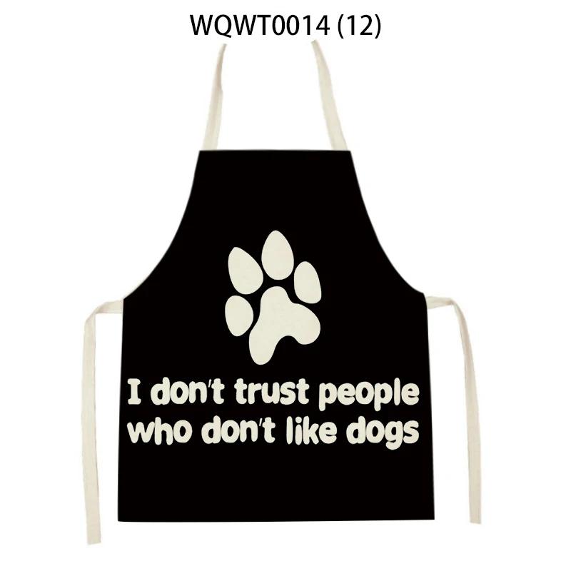 Animal Cartoon Dogs Printed Kitchen Aprons for Women Men Household Cleaning Pinafore Baking Accessories Linen Cooking Aprons