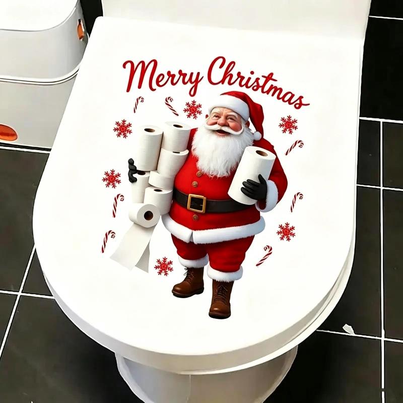 Funny Santa Toilet Lid Sticker Self-Adhesive Waterproof PVC Decal for Home Bathroom Christmas Holiday Decor